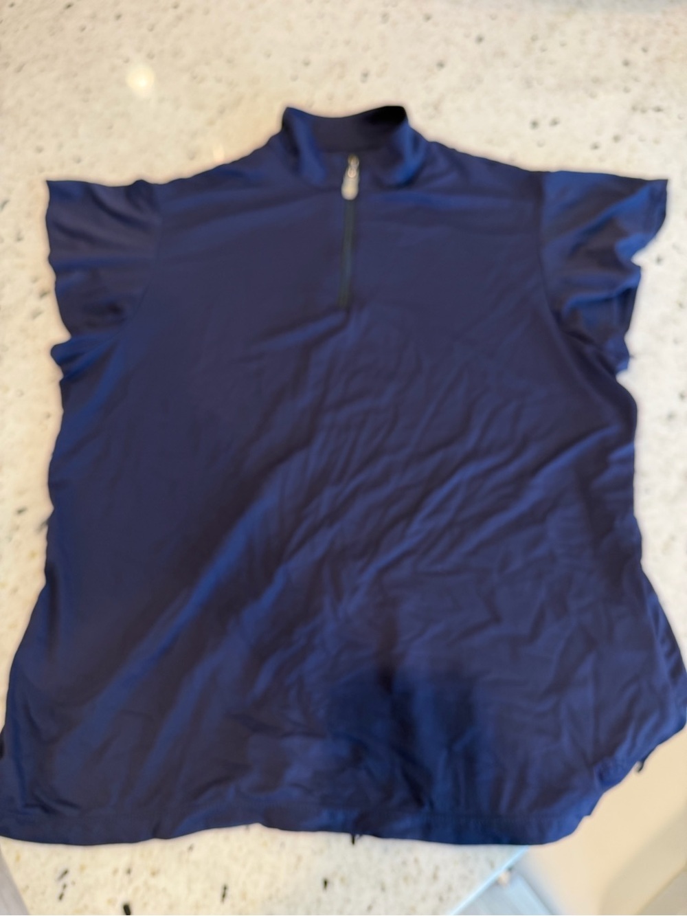 Kastel Women’s Navy Zip-Neck Flutter Sleeve